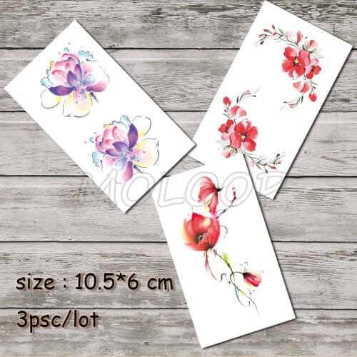 Waterproof Temporary Sticker Small Ink Flower Cloor Tattoo Tattos Body Arm Men Women Fake Tatoos 3 Pcs 10.5*6 Cm