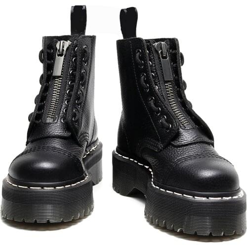 2021 Winter Women Platform Boots Booties Leather Zipper Round Toe Boots Ladies Shoes Combat Boot Botas Mujer