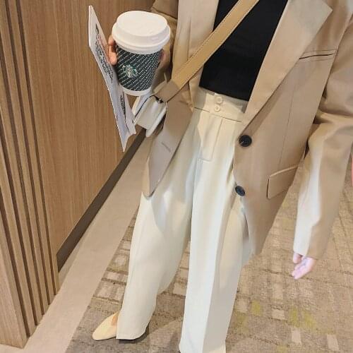 2021 Womens High Waisted Stretch Wide Leg Pants Trouser Suits Clothing Jeans Female Classic Oversize Korean Ivory Spring Capris