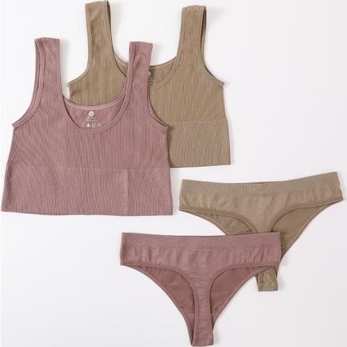 Women Bra Set Fitness Brassiere Crop Top Underwear Sexy Lingerie Seamless Panties Wireless Sport Bra Tops Low Waist Thong