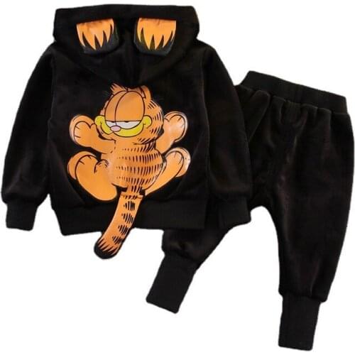 Gold velvet suit for boys in autumn and winter, two-piece suit for girls' winter coat for children in baby