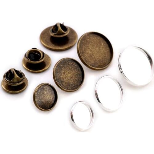 10pcs 12-20mm Inner Size Silver Plated Bronze Material Brooch Style Cabochon Base Blank Cufflink Spacer Settings Tie Tack Pins
