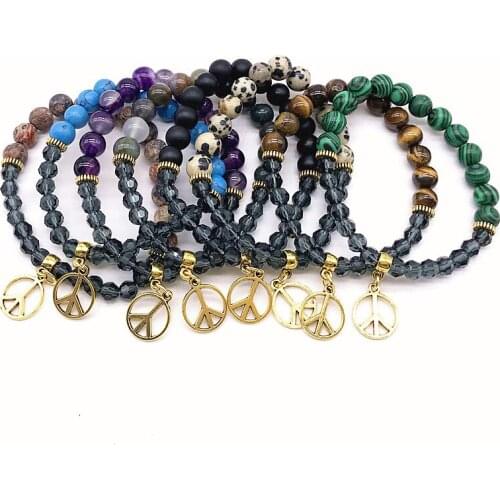 10 pcs / bag Wholesale Women Pendant Bracelet Stone Bead Bangle Elastic Bracelet Stone and Crystal Metal Charm Peace Tree etc
