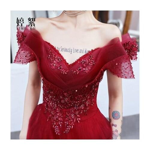 100%real wine red flower beading embroidery long dress ball gown/cosplay/stage performence/studio/can customs size