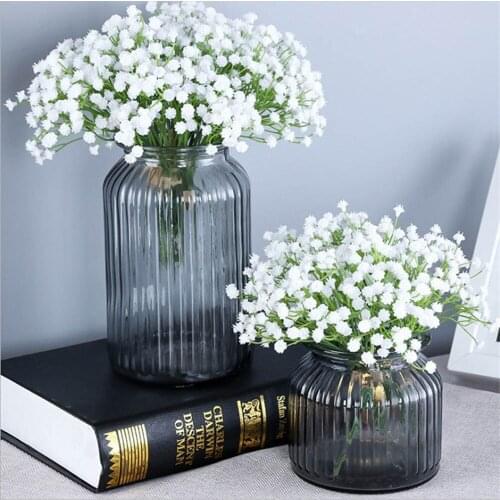 12PCS Home Art Decor Mini 18cm White Plastic Gypsophila For Baby Girl Boy Baptism Party Favor DIY Wedding Flower Wall Ornaments