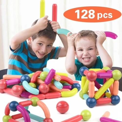 128 PCS/SET Constructor Variety Magnetic Rod Building Blocks Magnetic Construction Set Early Learning for Children Toys Gift