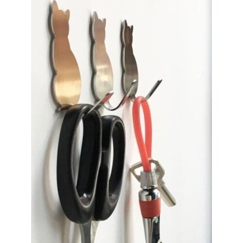 2pcs Cat Tail Shaped Decorative Stainless Steel Wall Door Clothes Coat Key Hanger Hook Rack