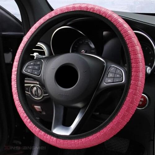 2021 Braid On The Steering Wheel Woven Leather Car Steering Wheel Cover For Women Comfortable Wheel Cover Cubre Volante Auto