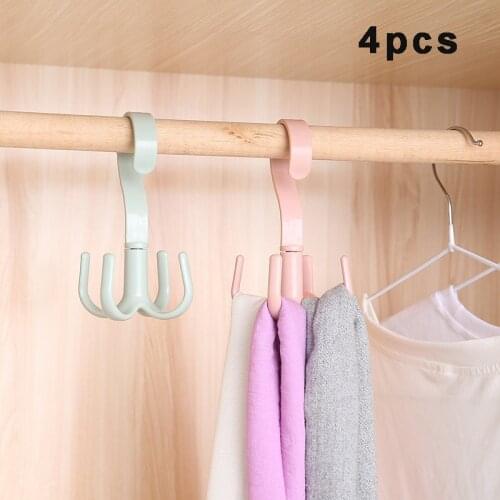 4pcs/set 360° Rotate Four Claws Hooks Dry Wet Dual Use Towel Hanger Home Wardrobe Clothes Shoes Sundries Multipurpose Organizers