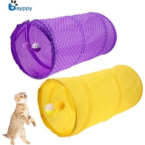 50*25cm Pet Tunnel 2 Holes Cat Play Tubes Balls Collapsible Crinkle Kitten Dog Toys With Scratching Ball Cat Kitten Play Toy Hot