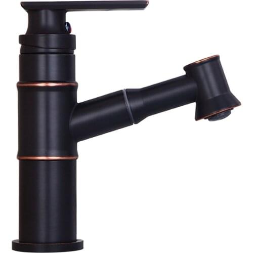 Antique Bathroom Basin Faucet European Style Single Handle Pull Out Sprayer Sink Faucet Hot and Cold Water Mixer Tap Crane Black