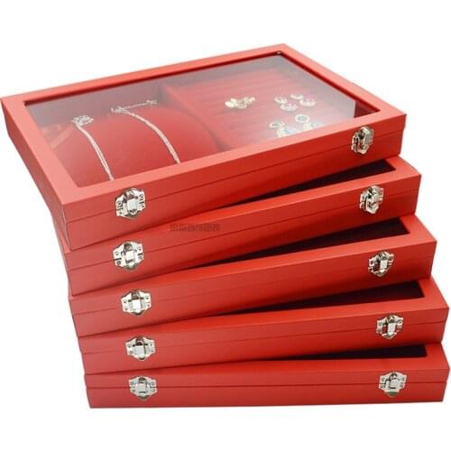 Big Velvet black Carrying Case with Glass Cover Jewelry Ring Display Box Tray Holder Storage Box Organizer Earrings Ring Bracele