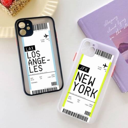 New York Los City Ticket Phone Case for iPhone X XR XS 7 8 Plus 11 12 pro MAX Translucent Matte Shockproof shell