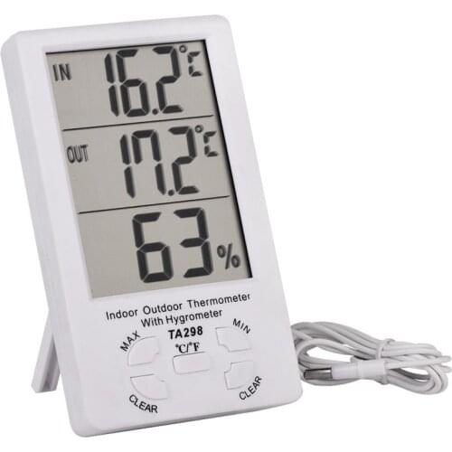 LCD Digital Electronic Indoor Outdoor Desktop Thermometer with Hygrometer Temperature Humidity Meter External Probe Sensor Cable