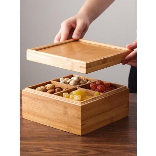 Creative Wooden Candy Snack Platter Large Capacity Divided Fruit Platter Household Square Multifunctional Storage Box Home Decor