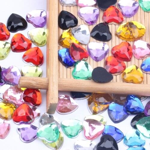 Heart Shape 10mm 2000pcs Acrylic Rhinestones Flat Back And Facets Many Colors For Nails Art Glue On Beads DIY Jewelry Making