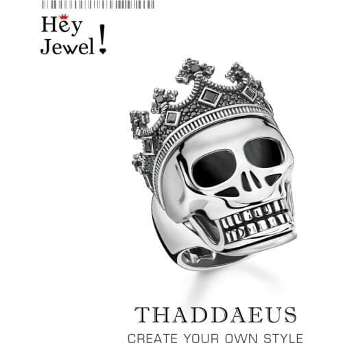 Skull Crown Cocktail Ring in 925 Sterling Silver,Vintage Power Gift for Men,Europe Sign of Strength 2020 Summer Fine Jewelry