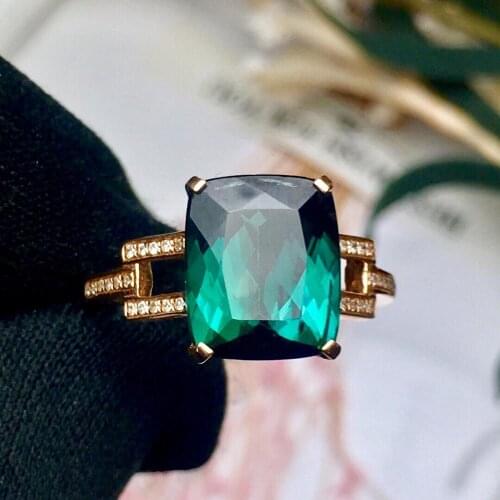 Tourmaline Ring 3.8ct Pure 18 K Gold Jewelry Natural Green Blue Tourmaline Gemstones Diamonds Female Rings for Women Fine Ring