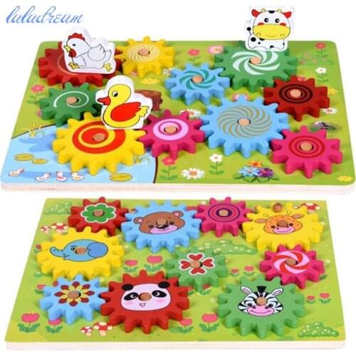 Creative colour Wooden Gear Assembly Block Animal Assembled Building Blocks Materials Toys for kids best gift