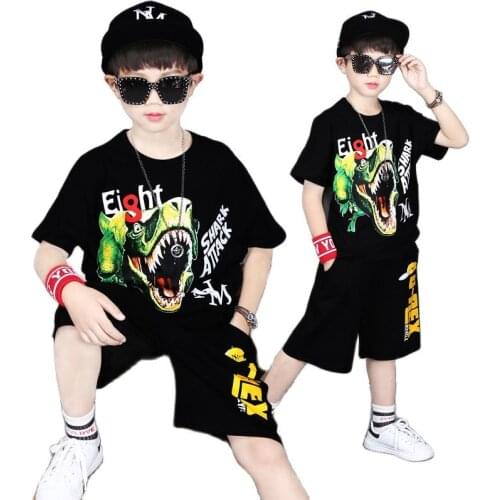 Cool Kid Boys Summer Clothes Outfit Fashion Dinosaur Print Short-sleeved T-shirt Shorts Set Children Pants Clothing 6 8 10 12 14