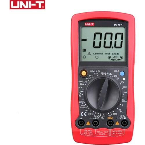 UNI-T UT107 Handheld Automotive Multipurpose Meters Manual Range Multimeter Input Protection Tach Battery Test