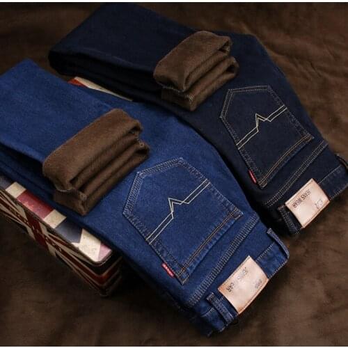 Mens Jeans Plus Velvet Lined Fall/Winter 28-40 Size Classic Design All-match Casual Business Straight Korean Micro Elastic 009