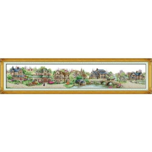 European Town Stamped Cross Stitch Kits Counted Patterns 11CT 14CT Printed Canvas Embroidery Needlework Handmade Decoration Sets