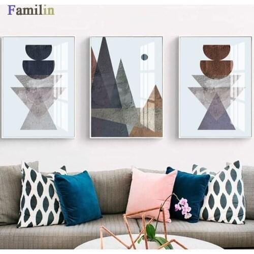 Nordic Abstract Geometric Mountain Landscape Wall Art Canvas Painting Golden Deer Art Poster Print Wall Picture for Living Room