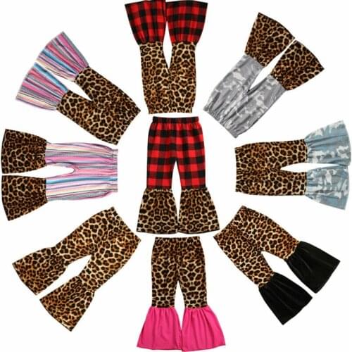 New Fashion Lovely Kid Baby Girl Clothes Leopard Plaids Leggings Long Flare Pants Casual Trousers 1-6T