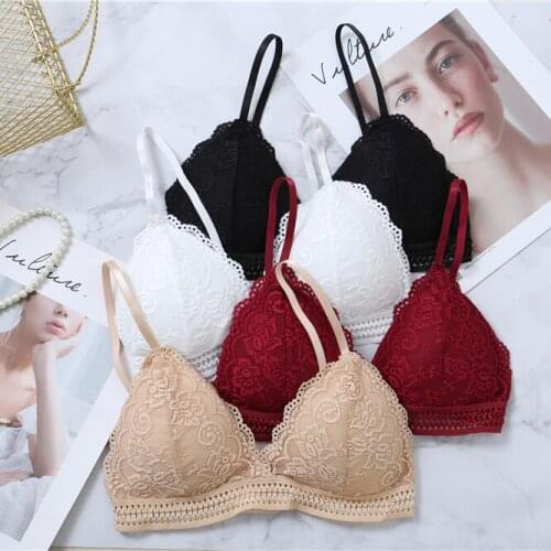 New Arrival Sexy French Style Lace Wireless Triangle Cup Women Lingerie Soft Bra Seamless Underwear Deep V Girls Bra