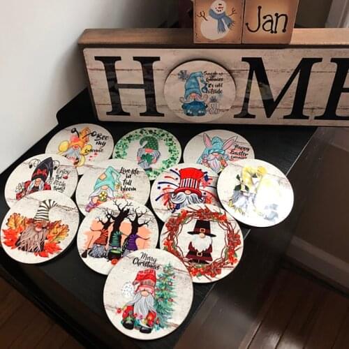 Newly Gnome Home Sign with 12 Interchangeable Rounds Desktop Ornament Home Decoration