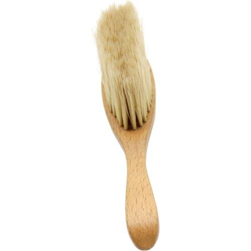 Salon Barber Women Men Nylon Hair Brush with Handle Solid Wood Haircutting Hairdressing Cleaning Tool 17x3.7cm