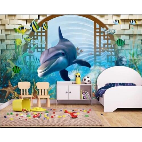 Custom photo wallpaper for walls 3 d murals Mediterranean dolphin cartoon children room background wall mural decoration