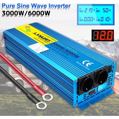 Digital Display 6000W Peak Pure Sine Wave Power Inverter DC 12V to AC 220V 230V 240V Converter Supply Solar Power