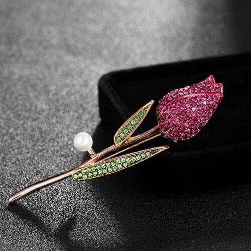 Luxury Brand Pink Rhinestone Bridal Brooches Jewelry Fashion Women Enamel Flower Hijab Pins And Broaches Hats Accessories