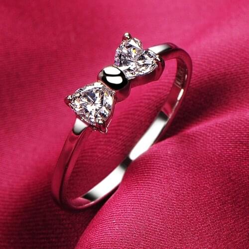 Cute Bowknot Engagement Promise Ring Luxury Female Small Zircon Stone Ring 100% Real 925 Sterling Silver Wedding Rings For Women