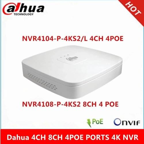 Dahua NVR4104-P-4KS2/L 4CH with 4 POE NVR4108-P-4KS2 8ch with 4PoE ports Max 8MP Resolution 4K H.265 Network Video Recorder