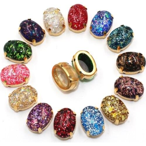 Party DIY Accessories Oval Shape Resin Stone Gold Claw Flatback Rhinestones For Clothing/Weeding Dress Decoration/Bags/Shoes
