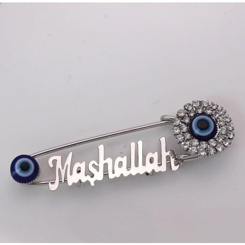 Turkish evil eye Mashallah Stainless steel brooch islam muslim baby pin accept drop shipping