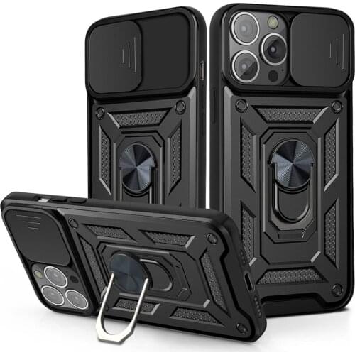 Magnetic Ring Holder Shockproof Phone Case For iPhone 11 13 12 Pro Max X XR XS Max 7 8 Plus 11 Pro Slide Camera Protection Cover