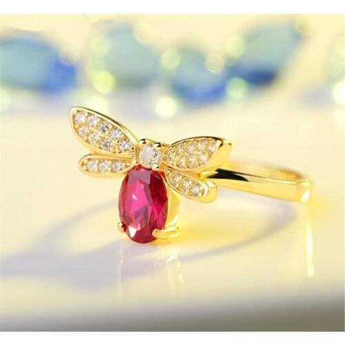 WYJZY Inlaid red stone bee styling ring ladies exquisite jewelry travel dress fashion casual wear jewelry 100% brand new quality