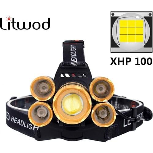 XHP100 5 LED Headlight Zoomable Aluminum Alloy Headlamp 2* 18650 5200mAh Battery Head Flashlight Torch Lamp Powerbank Function