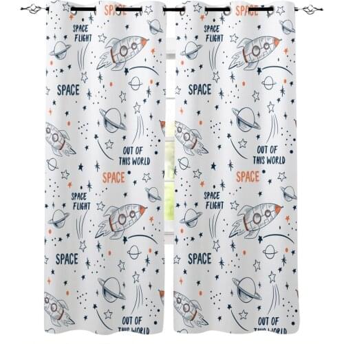Universe Space Rocket Cartoon White Home Decoration Living Room Curtains Window Treatments Kids Curtain For Kitchen Bedroom