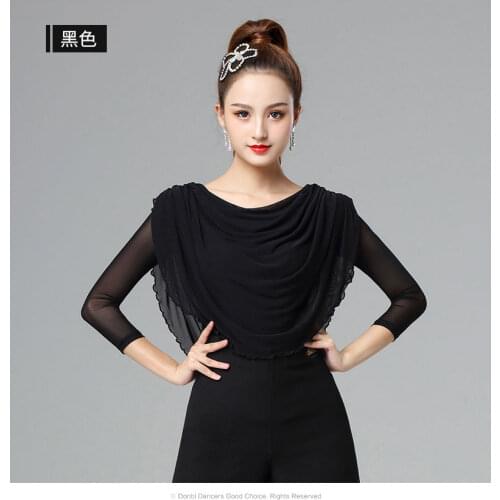 DOUBLmodena dance practice clothes female Latin net yarn jacket red Latin dance small unlined upper garment square dance clotheS