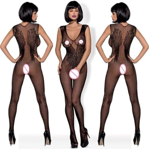 Women Sexy Open Crotch Bodystocking erotic Lingerie V neck Body suit stocking porno underwear Crotchless babydolls costumes 575