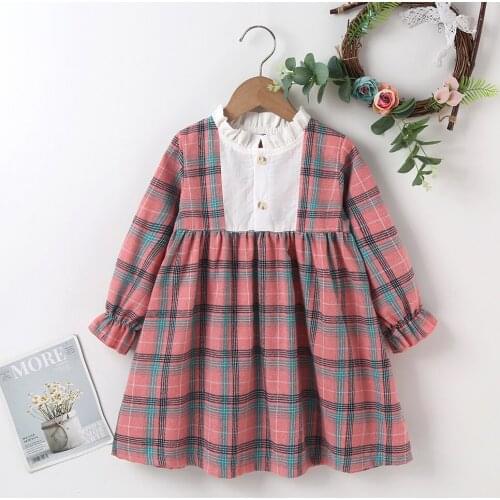 Winter 2021 New Arrivals Girls Dress Long Sleeve Ruffles Patchwork Pink Plaid Bodycon Cute Streetwear Dresses Vestidos 18M-6T