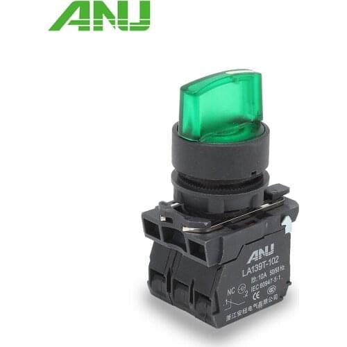 1Pcs 22mm 2/3 Positions Latching Select Push Button With LED Self-Locking Rotary Selector Switch Green