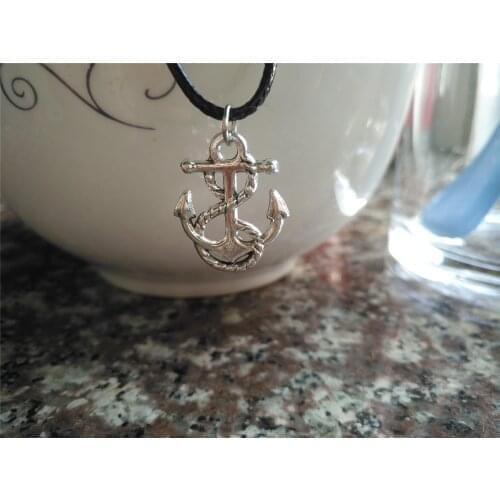 10 Nautical amulet lucky Tiny Boat Anchor charm Necklace Sideways Mens Navy beach Boat Hooks pendant leather Necklace jewelry