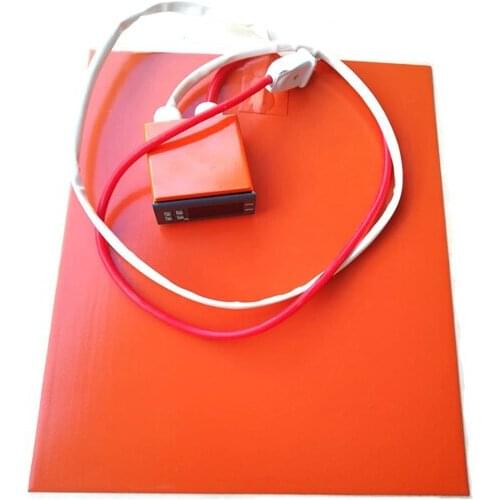 230v 400w 300*400*1.5mm Silicone Rubber 3d Printer Heat Bed adhesive digital thermostat on wire 1000mm lead out from short
