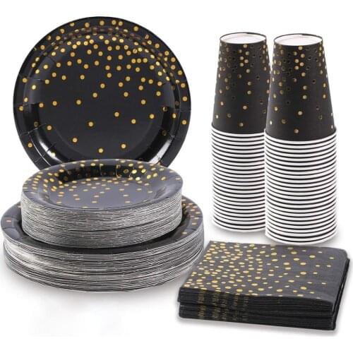 50pcs/lot Bronzing paper cake tray paper cup set bronzing gold dot tableware for tableware decoration for wedding birthday party
